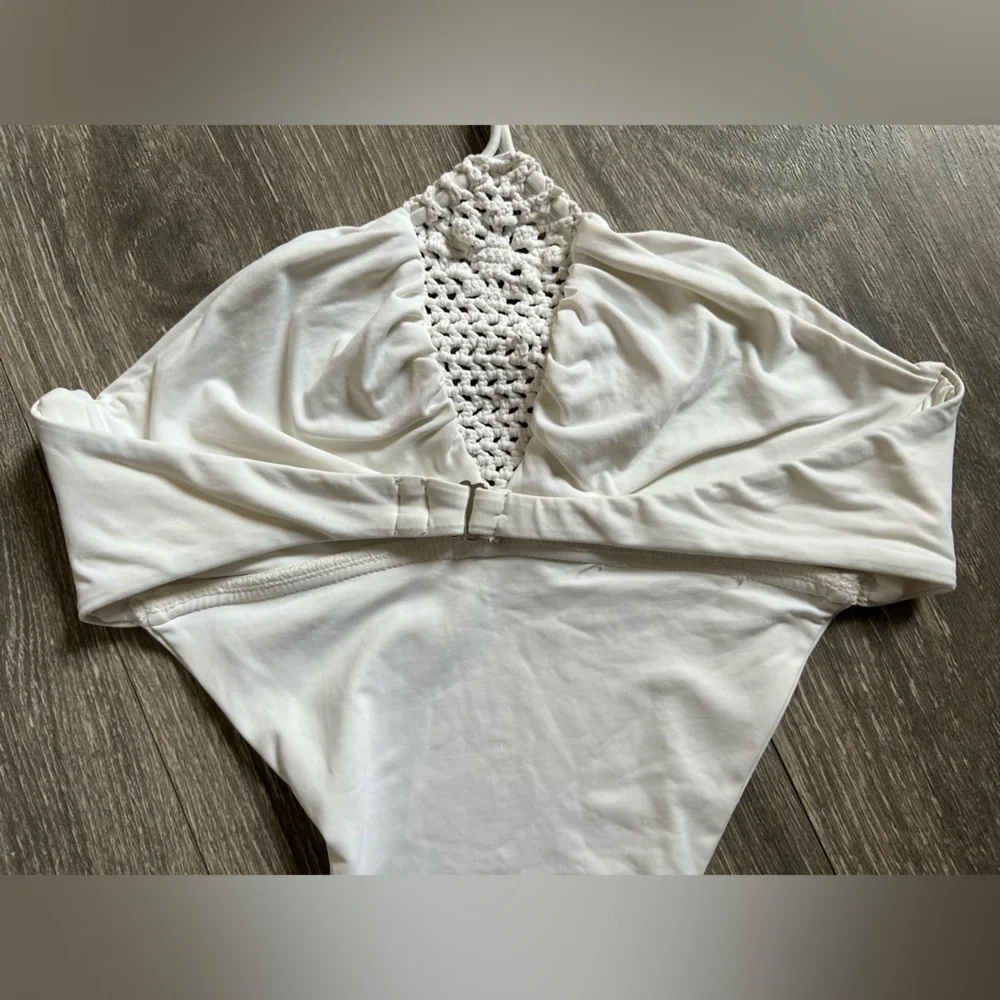 Frankie’s bikinis crochet scrunch butt ruched festival one piece monokini XS